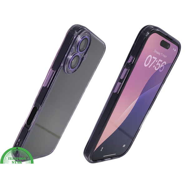 iPhone 16 hoesje lila transparant met schokbestendige bescherming en slank design – foto 2