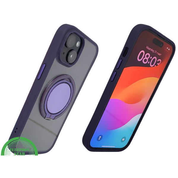 iPhone 15 Hoesje &ndash; Transparant Met Paarse Ringhouder | Stijlvol, Praktisch &amp; Betrouwbaar – foto 2