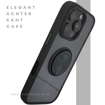 iPhone 16 Pro Zwart Hoesje Met Ringhouder Stevige Rugcover Voor Extra Grip