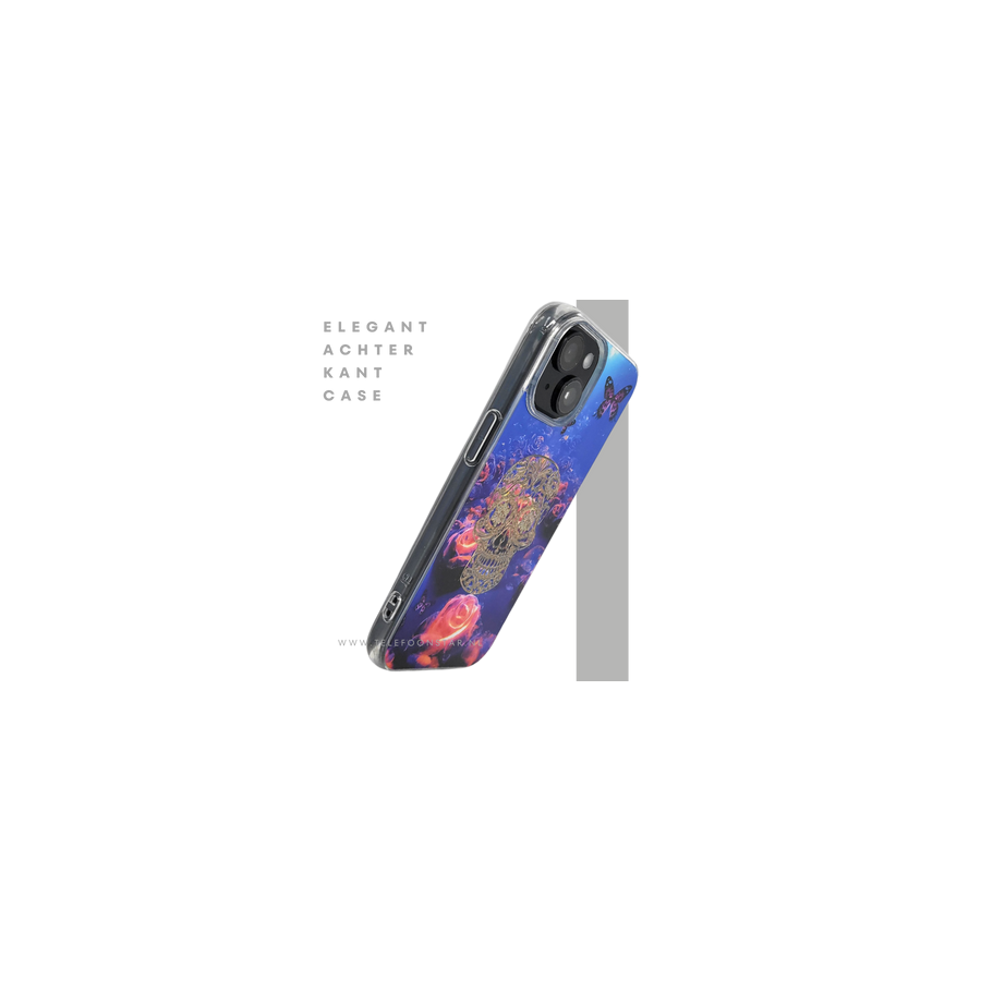 iPhone 15 Plus Hoesje &ndash; Neon Skull &amp; Vlinder Design | Creatief, Stoer &amp; Beschermend