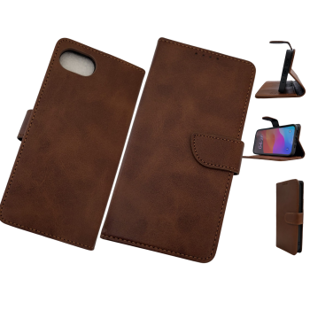 Luxe Boek iPhone 16E (2025)Bruin Leerlook Wallet Case Kaartvakken