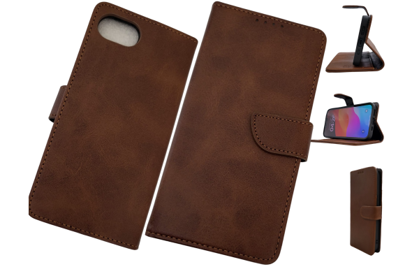 Luxe Boek iPhone 16E (2025)Bruin Leerlook Wallet Case Kaartvakken