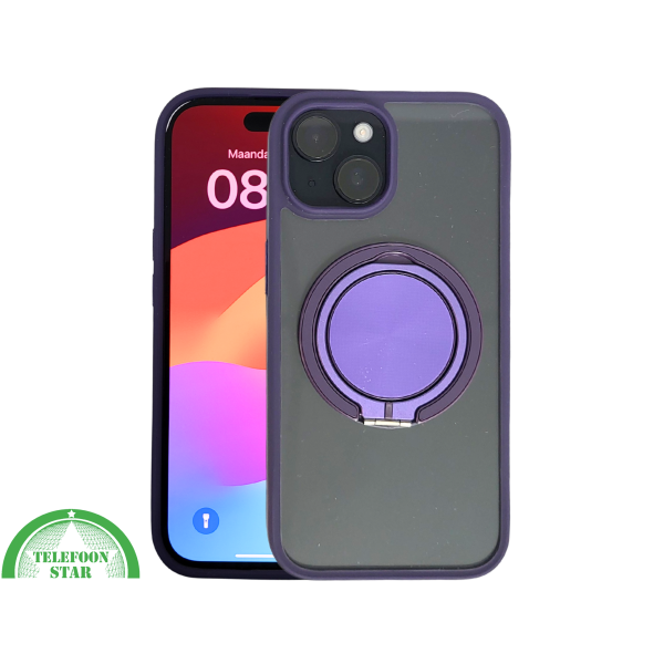 iPhone 15 Hoesje &ndash; Transparant Met Paarse Ringhouder | Stijlvol, Praktisch &amp; Betrouwbaar – foto 3