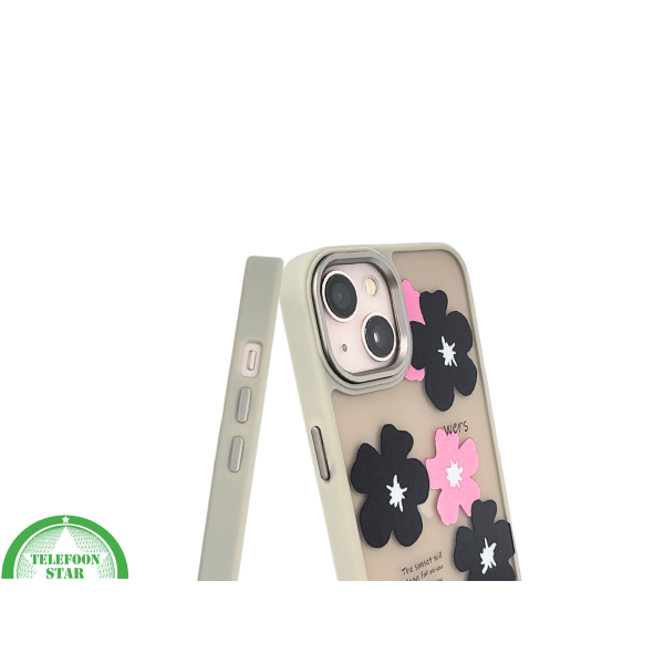 iPhone 13 / 14 Hoesje &ndash; Matgroene Rand met Bloemenprint Zwart/Roze | Telefoonstar – foto 6