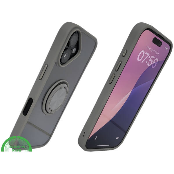 iPhone 16 hoesje grijs transparant met MagSafe ring en valbescherming – foto 2