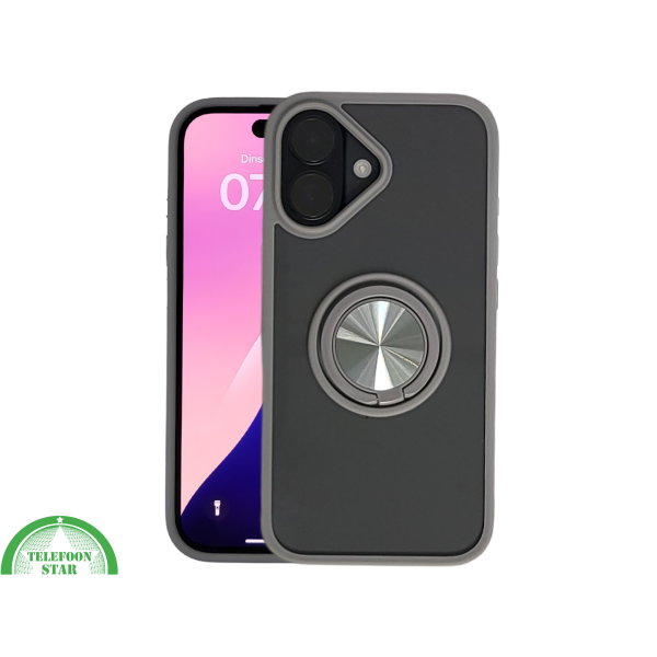 iPhone 16 hoesje grijs transparant met MagSafe ring en valbescherming – foto 3