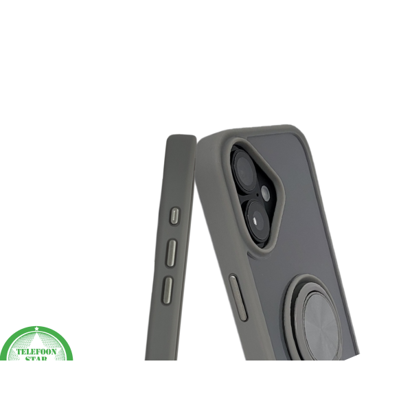 iPhone 16 hoesje grijs transparant met MagSafe ring en valbescherming – foto 6