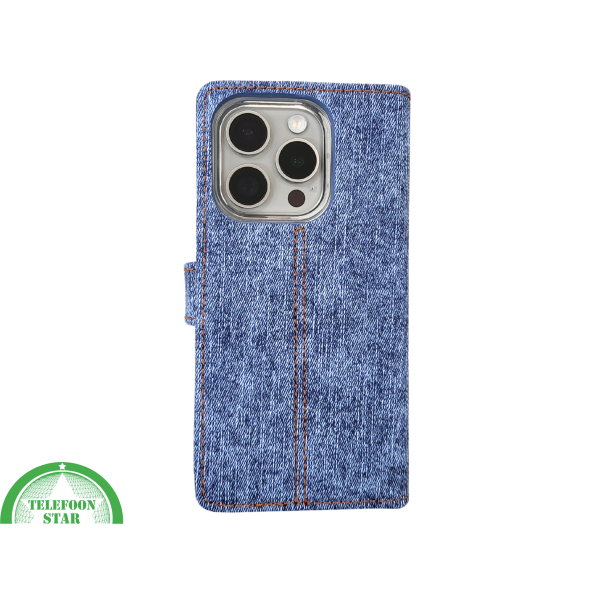iPhone 15 Pro Max Jeans Look Hoesje &ndash; Stoere Bookcase met Pasjeshouder | Telefoonstar – foto 3