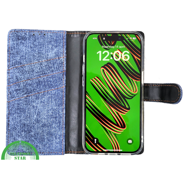 iPhone 15 Pro Max Jeans Look Hoesje &ndash; Stoere Bookcase met Pasjeshouder | Telefoonstar – foto 4