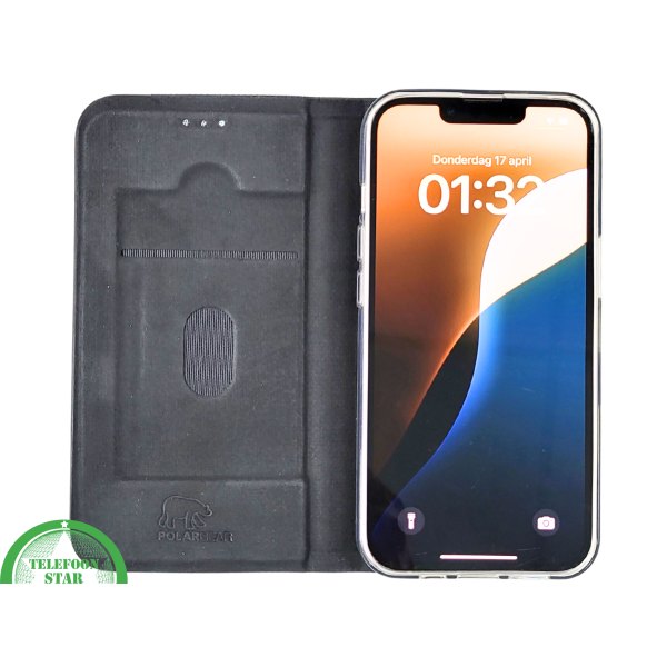 Zwart Bookcase Hoesje iPhone 13 / 14 &ndash; Met Structuur en Pasjeshouder | &euro;14,95 – foto 4