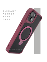 iPhone 15 Hoesje &ndash; Zwart-Bordeaux met MagSafe Ring | Stijlvol & Functioneel