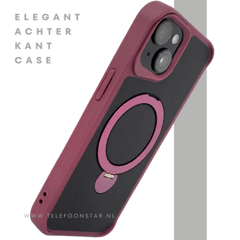 iPhone 15 Hoesje &ndash; Zwart-Bordeaux met MagSafe Ring | Stijlvol & Functioneel