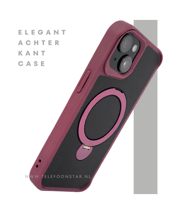 iPhone 15 Hoesje &ndash; Zwart-Bordeaux met MagSafe Ring | Stijlvol & Functioneel