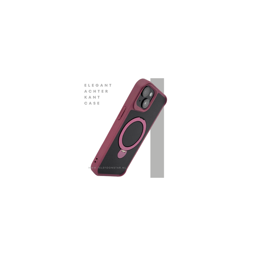 iPhone 15 Plus Hoesje &ndash; Zwart-Bordeaux met MagSafe Ring | Stijlvol &amp; Functioneel