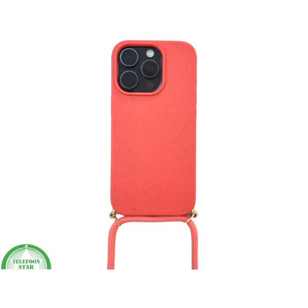 Koraalrood Koord Hoesje &ndash; Biologisch Afbreekbare Crossbody Case Met Verstelbare Draagkoord voor iPhone 16 Pro – foto 4