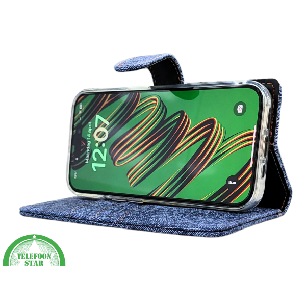 iPhone 15 Pro Max Jeans Look Hoesje &ndash; Stoere Bookcase met Pasjeshouder | Telefoonstar – foto 6