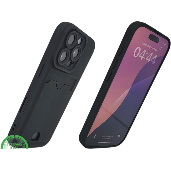 iPhone 16 Pro Zwart Hoesje Met Kaarthouder Stevige Bescherming Rugcover – foto 2