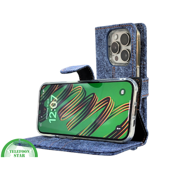 iPhone 15 Pro Max Jeans Look Hoesje &ndash; Stoere Bookcase met Pasjeshouder | Telefoonstar – foto 7