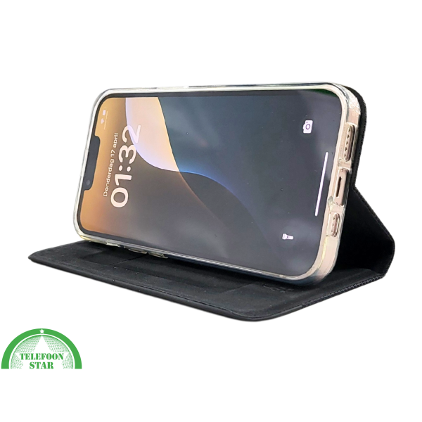 Zwart Bookcase Hoesje iPhone 13 / 14 &ndash; Met Structuur en Pasjeshouder | &euro;14,95 – foto 6