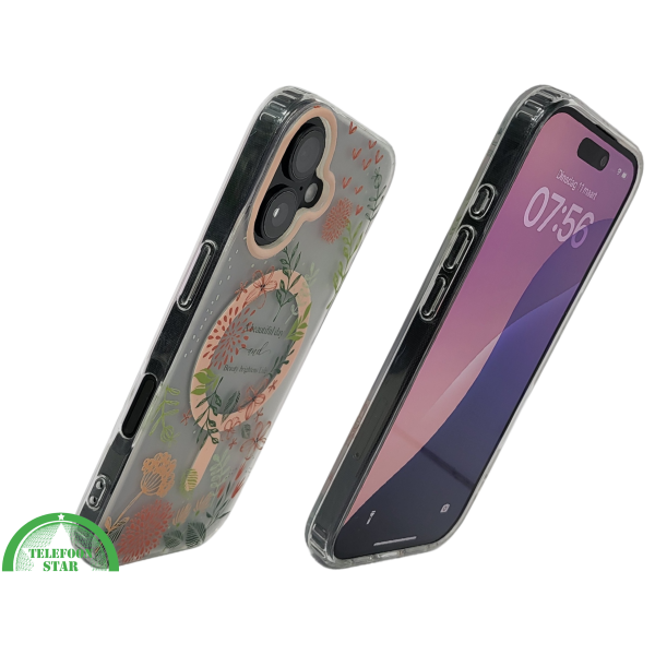 iPhone 16 hoesje transparant met bloemenprint en MagSafe ring – foto 4
