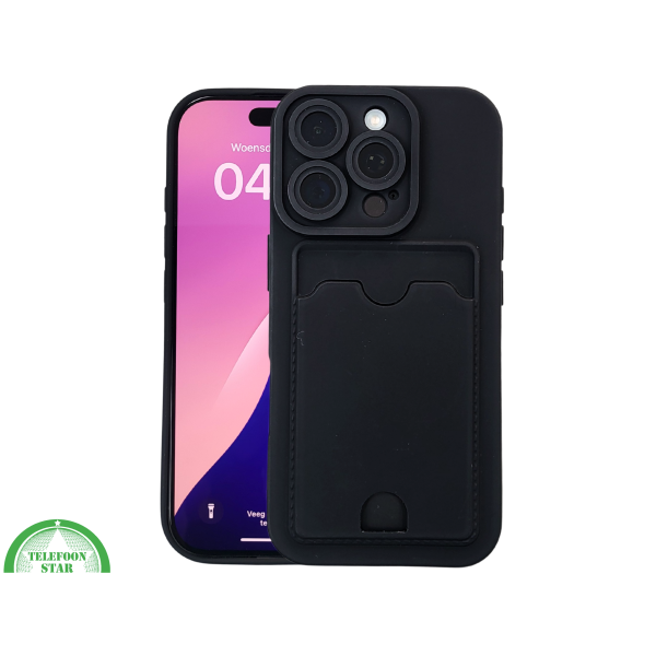 iPhone 16 Pro Zwart Hoesje Met Kaarthouder Stevige Bescherming Rugcover – foto 3