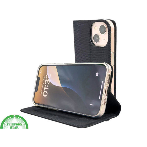 Zwart Bookcase Hoesje iPhone 13 / 14 &ndash; Met Structuur en Pasjeshouder | &euro;14,95 – foto 7