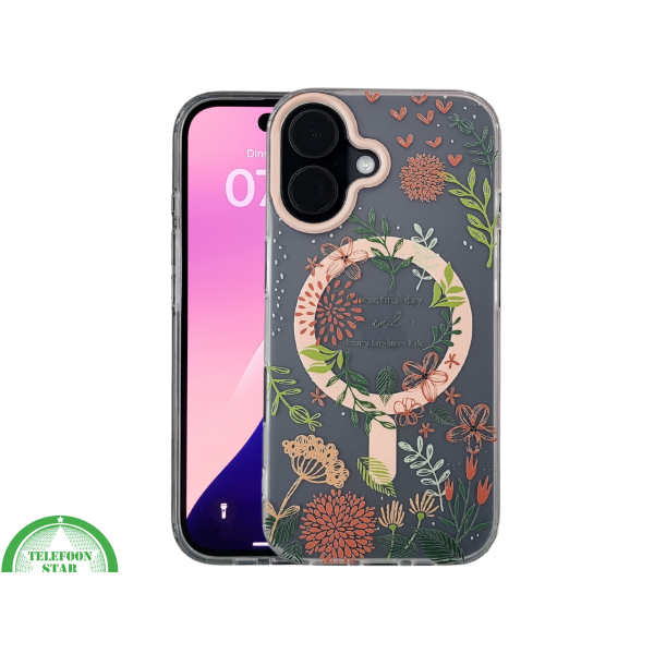 iPhone 16 hoesje transparant met bloemenprint en MagSafe ring – foto 3
