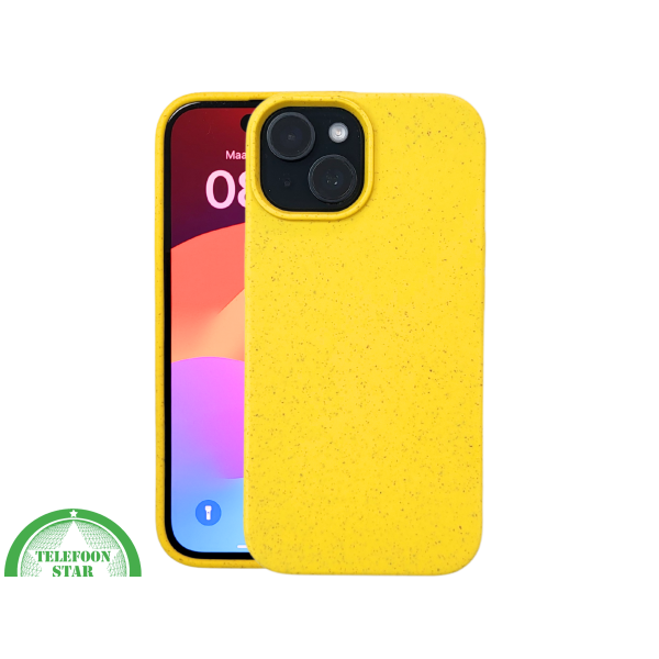 iPhone 15 Hoesje &ndash; Geel met Spikkelstructuur | Fris, Duurzaam &amp; Beschermend – foto 3