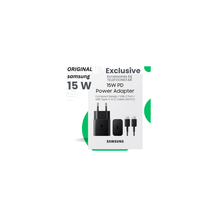 Samsung Adapter (15W PD) met kabel USB-C to USB-C Zwart