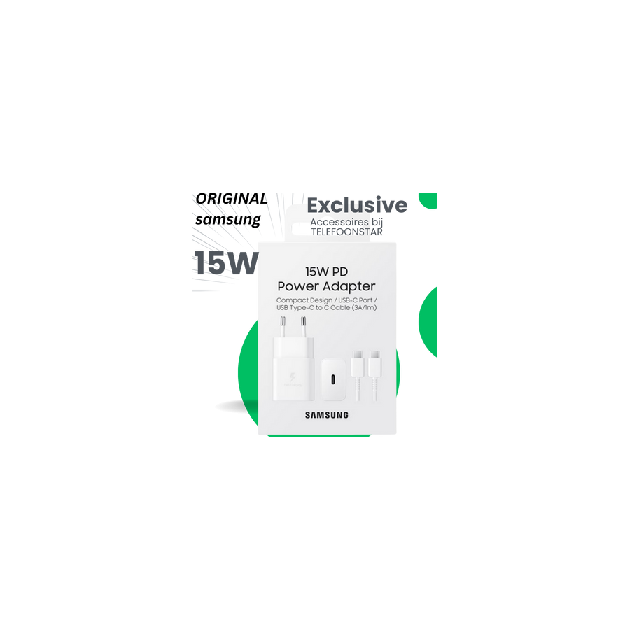 Samsung Adapter (15W PD) met kabel USB-C to USB-C Wit