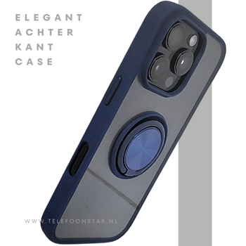 iPhone 16 Pro Donkerblauw Hoesje Met Ringhouder Stevige Rugcover Voor Extra Grip