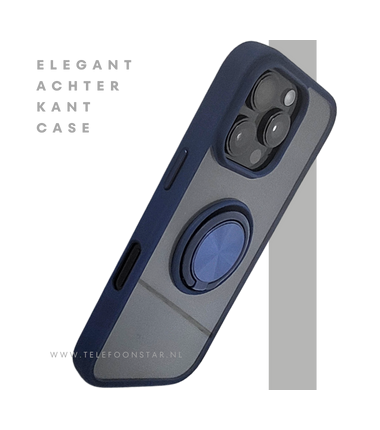 iPhone 16 Pro Donkerblauw Hoesje Met Ringhouder Stevige Rugcover Voor Extra Grip