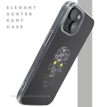 iPhone 15 Hoesje &ndash; Zwart Schedel Design met Bloemen | Kunstzinnig & Beschermend