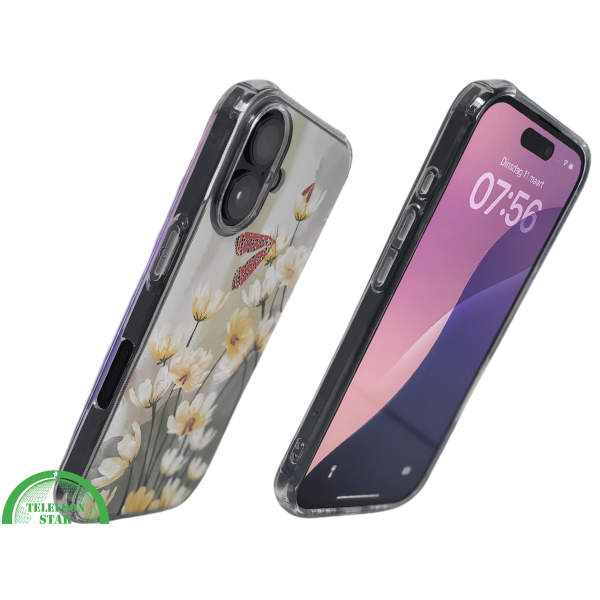 iPhone 16 hoesje transparant met bloemen en vlinder design schokbestendig – foto 2