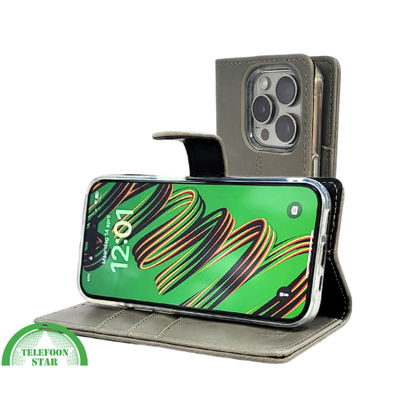 iPhone 15 Pro Max Hoesje Grijs &ndash; Elegant Bookcase met Pasjeshouder | Telefoonstar – foto 7