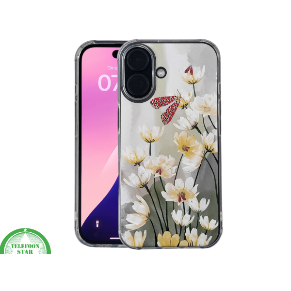 iPhone 16 hoesje transparant met bloemen en vlinder design schokbestendig – foto 3