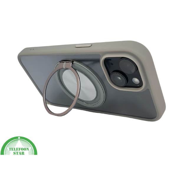 iPhone 15 Hoesje &ndash; Transparant Met Taupe Rand &amp; Zilveren Ringhouder | Elegant &amp; Functioneel – foto 4