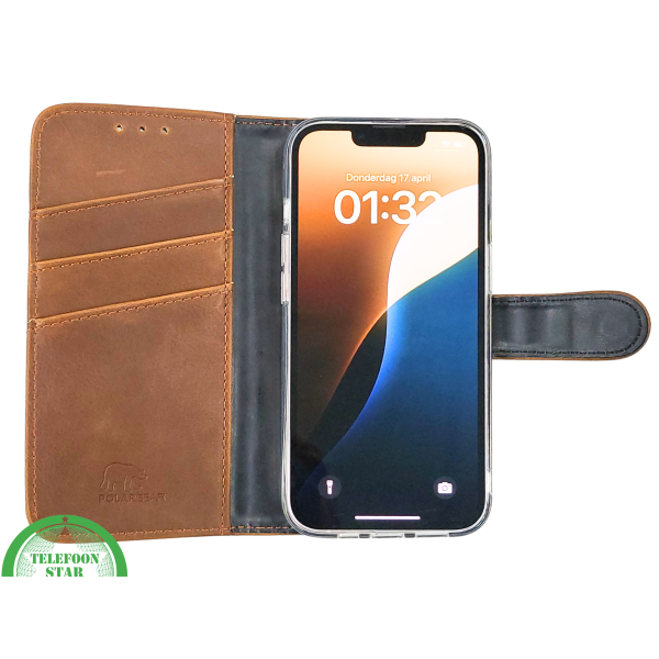 Bruin Bookcase Hoesje iPhone 13 / 14 &ndash; Vintage Leren Look met Bandje | &euro;14,95 – foto 4