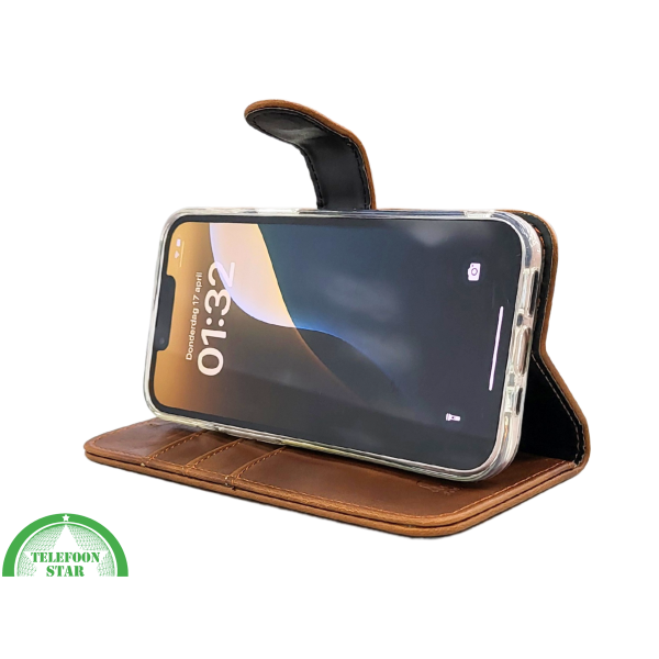Bruin Bookcase Hoesje iPhone 13 / 14 &ndash; Vintage Leren Look met Bandje | &euro;14,95 – foto 6