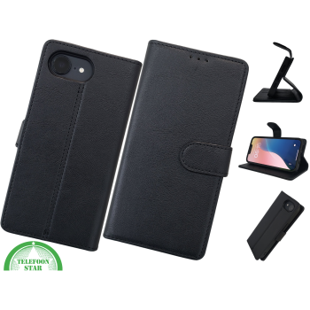 iPhone 17E Luxe Bookcase Hoesje Zwart &ndash; Wallet Case met Standfunctie