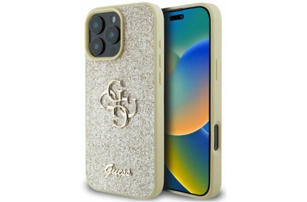 Guess Gouden Glitter Hoesje voor iPhone 16 Pro Max