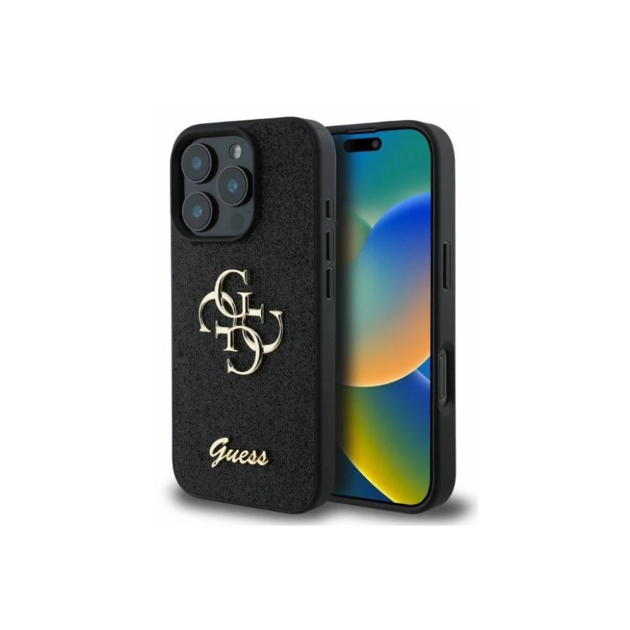 Guess Zwart Glitter Hoesje iPhone 16 Pro Max