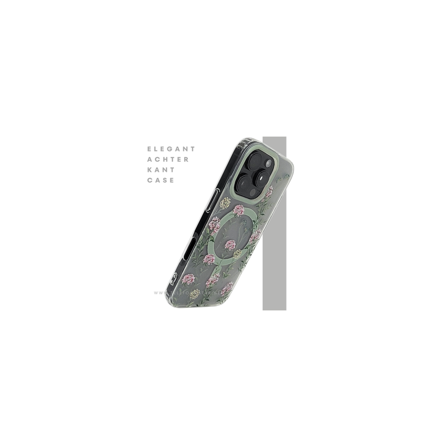 iPhone 16 Pro Transparant Hoesje Met Groene Bloemenprint Elegante Achterkant Bescherming