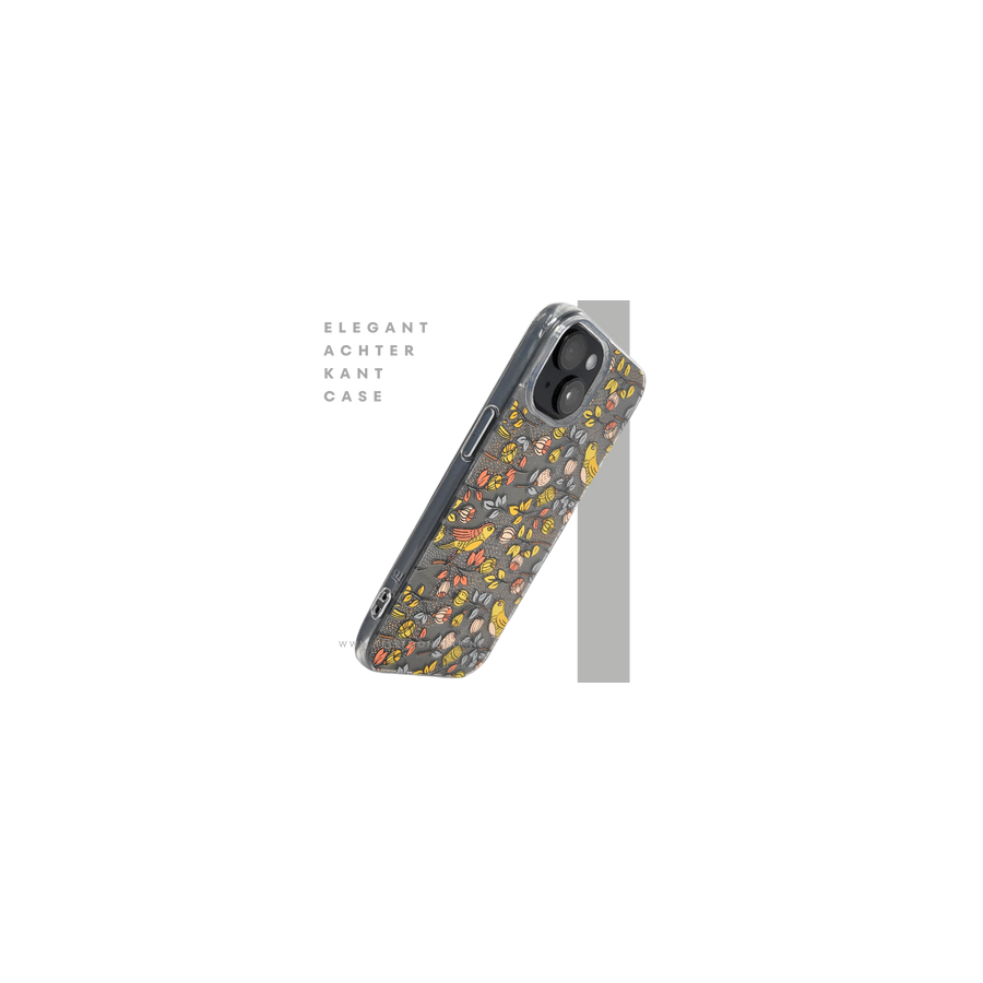 iPhone 15 Hoesje &ndash; Herfstvogels Design met Transparante Rand | Kleurrijk &amp; Beschermend
