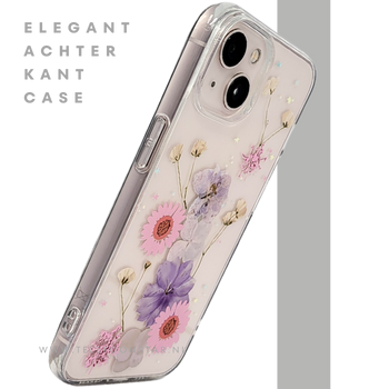 Bloemen Hoesje iPhone 13 / 14 &ndash; Transparant Met Echte Bloemenlook