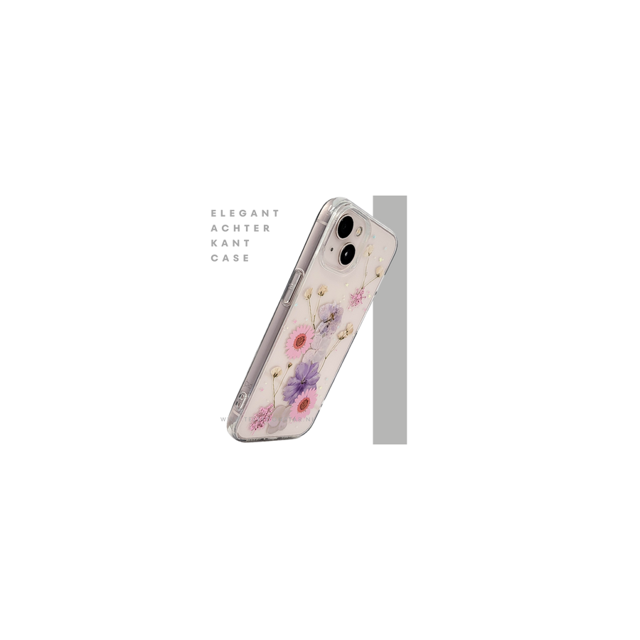 Bloemen Hoesje iPhone 13 / 14 &ndash; Transparant Met Echte Bloemenlook