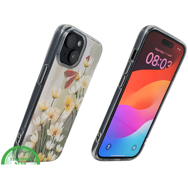 iPhone 15 Hoesje &ndash; Transparant Met Bloemen &amp; Vlinderprint | Elegant, Natuur &amp; Uniek – foto 2