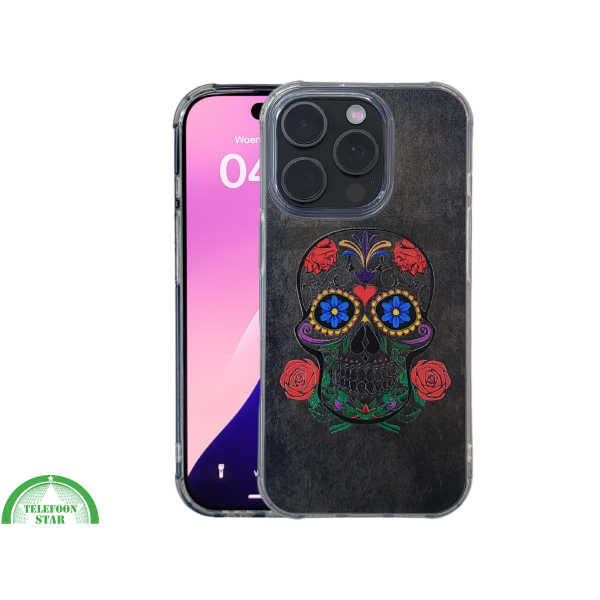 iPhone 16 Pro Hoesje met Skull Design &ndash; Elegante Achterkant Bescherming  Telefoonhoesje Transparant &amp; Stevig – foto 3