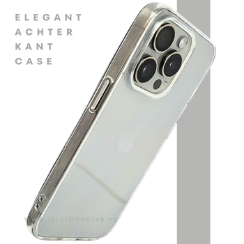 Transparant iPhone 15 Pro Max Hoesje met Zilveren Randen &ndash; Elegant & Slank | Telefoonstar.nl