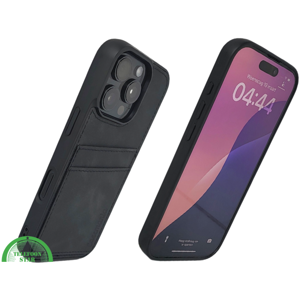 iPhone 16 Pro Zwart Leren Hoesje met Kaartvakken &ndash; Elegante Bescherming – foto 2